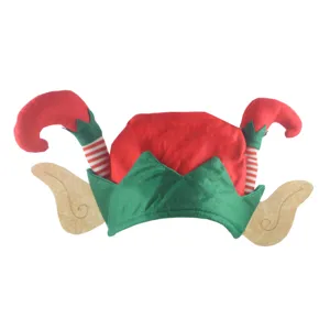 Christmas elf hat with floppy ears and striped legs, perfect for holiday party costume dress up.