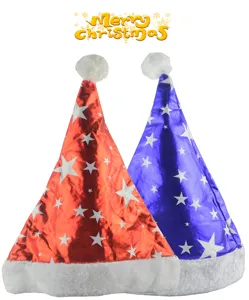 Creatieve kerstmuts glanzende metallische stof pluche pompon rood blauw feestelijke rekwisieten
