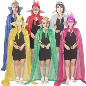 Halloween Sequins Cape High Collar Shiny Cloak For Party Carnival Stage Performance Adult Costume Wrap Masquerade Outfit