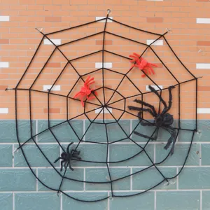 Halloween Dekoration Realistische Große Schwarze Plüsch Spinne Dreieckiges Netz Gruselig Bar Spukhaus Ort Layout Requisite Festliche Artikel