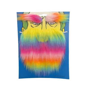 Set di barba finta e sopracciglia arcobaleno colorate per oggetti di scena di Halloween e feste.