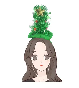 Christmas tree headband festive party hair hoop green tinsel holiday costume accessory detail