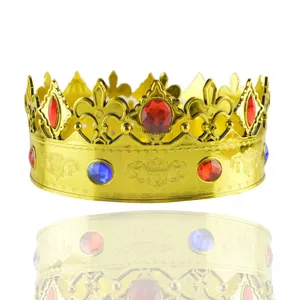 Couronne de roi en plastique doré pour fête costume tiare royale accessoires 16 gemmes