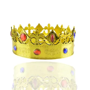 Couronne en plastique doree pour fete avec des pierres rouges et bleues de costume