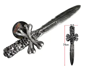 Plastic pirate dagger toy with skull details, Halloween weapon costume prop for kids and parties.