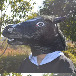 Drôle de masque de tête de cheval noir costume de fête réaliste en latex accessoire d'Halloween
