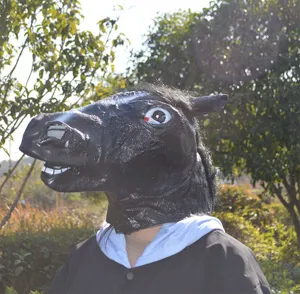 Masque de tête de cheval noir amusant pour costume de fête et accessoires de spectacle.