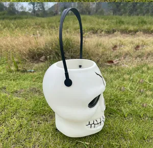 Halloween weiße Plastik Totenkopf Eimer Süßigkeitenbehälter gruselige Party Deko Requisite