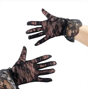 Elegante schwarze Spitzenhandschuhe, durchbrochene Netz Party Handschuhe für Damen Kostüm.