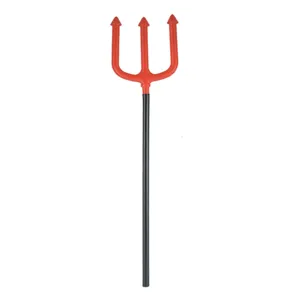 Halloween red black plastic trident prop main view for cosplay party performance costume accessory