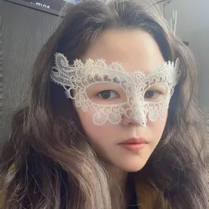 Weisse spitze augenmaske sexy hohle maskerade maske fuer frauen party ball kostuem zubehoer