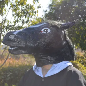 Masque de tete de cheval noir drole pour fete d'Halloween cosplay costume accessoires nouveaute
