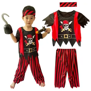 Conjunto de Disfraz de Pirata para Niños Con Top de Poliéster Pantalones Diadema para Halloween Fiesta del Día del Niño Disfraz