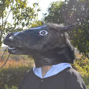Masque de cheval noir amusant pour fêtes, costume d'animal réaliste pour cosplay et soirées.