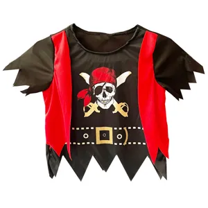 Disfraz de pirata para niños top de manga corta con estampado de calavera para fiesta.