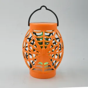 Halloween spinnenweb lantaarn plastic oranje zwart LED decoratief licht feest rekwisiet