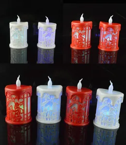 Christmas LED electronic candle light with Santa Claus pattern, perfect for holiday desktop decoration.