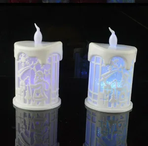 Christmas LED electronic candle detail shot, decorative desktop night light ornament.