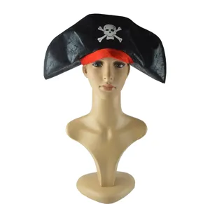 Halloween pirate captain hat with white skull crossbones for adult costume party dress up