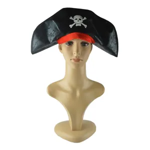 Halloween Pirate Captain Hat Black Skull Tri-corner Hat Cosplay Party Costume Prop New