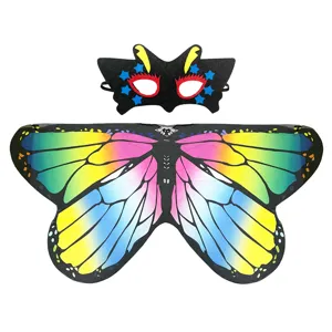 Colorful butterfly wings cape with matching mask set for kids halloween party dress up fun.