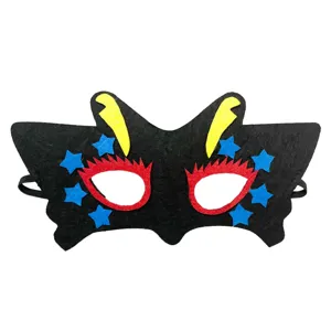 Black felt mask with colorful stars and lightning design for kids Halloween party dress up.
