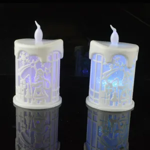 Christmas LED electronic candle light with Santa hollow design for holiday desktop decor