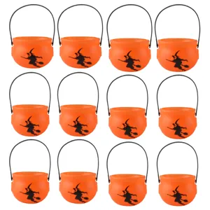 Halloween Plastic Witch Bucket Silhouette Candy Jar Orange Novelty Trick Or Treat Holder Event Festive Party Decoration