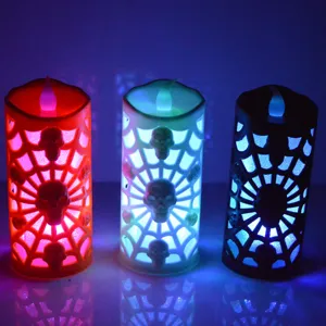 Bougies LED d'Halloween, lampe crâne de toile d'araignée lumineuse colorée pour déco de fête