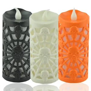 Bougies LED Halloween crâne toile d'araignée, bougies électroniques changeantes de couleur fête.