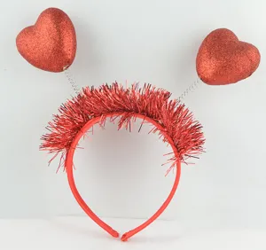 Red glitter heart headband for Valentine's day party, sparkling tinsel hair hoop.