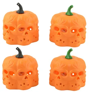 Halloween LED Pumpkin Skull Lights Orange Glow Hollow Electronic Party Decor Props