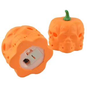 Halloween LED Glowing Pumpkin Light Skull Carved Orange Electronic Decoration Prop Set
