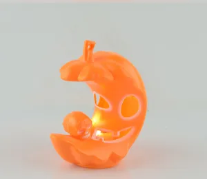 Veilleuse LED citrouille lune Halloween, détail ornement crâne effrayant pour fête.