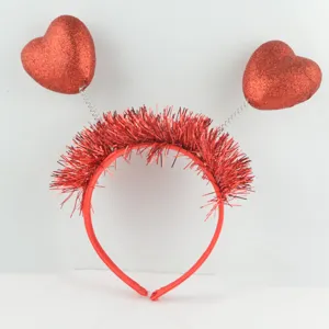 Valentine red heart headband glitter springs tinsel party hair hoop festive accessory