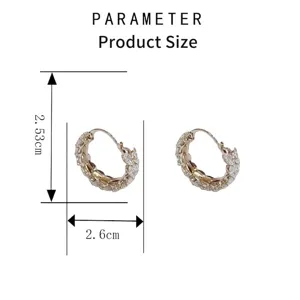 Detailed dimensions of elegant gold-colored wheat ear hoop earrings with clear zircon stones