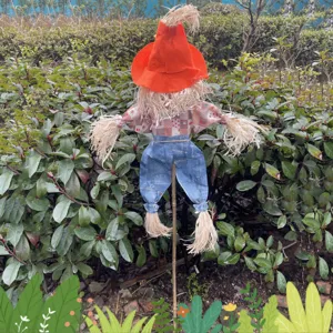 Halloween scarecrow decoration standing pumpkin garden ornament for party props setup.