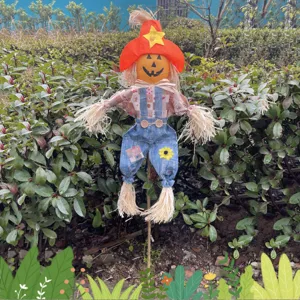 Halloween pumpkin scarecrow standing decoration for party holiday outdoor garden display setup.