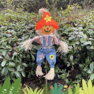 Halloween standing pumpkin scarecrow decoration ornament for party bar garden scene layout.