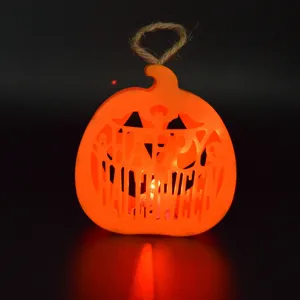Plastic Halloween Pumpkin Lantern LED Electronic Candle Light Glowing Hollow Jack-O-Lantern Party Atmosphere Decoration
