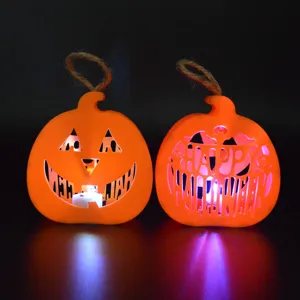 Halloween LED pumpkin lantern hollow hanging night light for spooky party atmosphere decor lamp.
