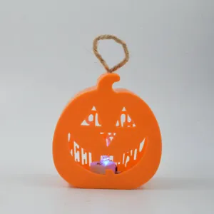 Halloween pumpkin LED candle light orange plastic hanging lantern party decor spooky props