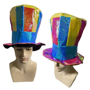 Holographic striped top hat colorful clown hat festival party magician costume accessory