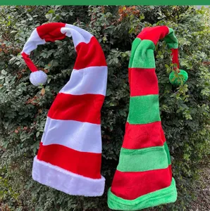 Long striped plush Christmas hat adult holiday party decoration prop soft warm festive accessory