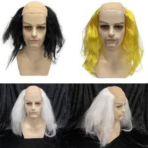 Funny Bald Wig With Long Synthetic Hair Funny Novelty Costume Headwear Props For Party Halloween Carnival Dress Up Decor