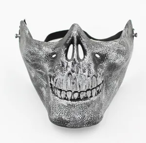 Halloween silver skull half face mask for costume party and cosplay game detail view.