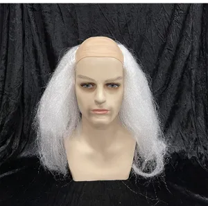 Funny bald wig with long white hair for holiday party costume dress-up and funny entertainment.