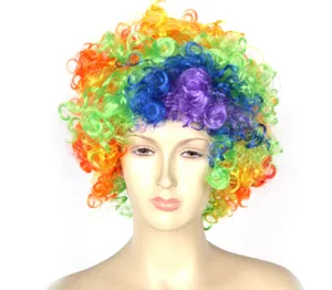 Peluca afro de payaso colorida para fiesta de Halloween, accesorio de pelo rizado de arco iris.