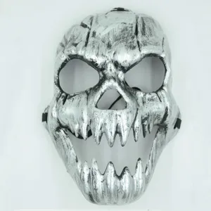 Detailed view of Halloween silver scary skull mask for masquerade party costume props.