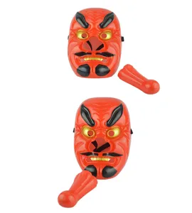 Red plastic Japanese Tengu Hannya mask with handle for festival party cosplay decor